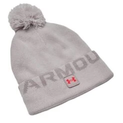 Men's Under Armour Halftime Fleece Pom Golf Beanie - Ghost Gray/Tin/Bolt Red